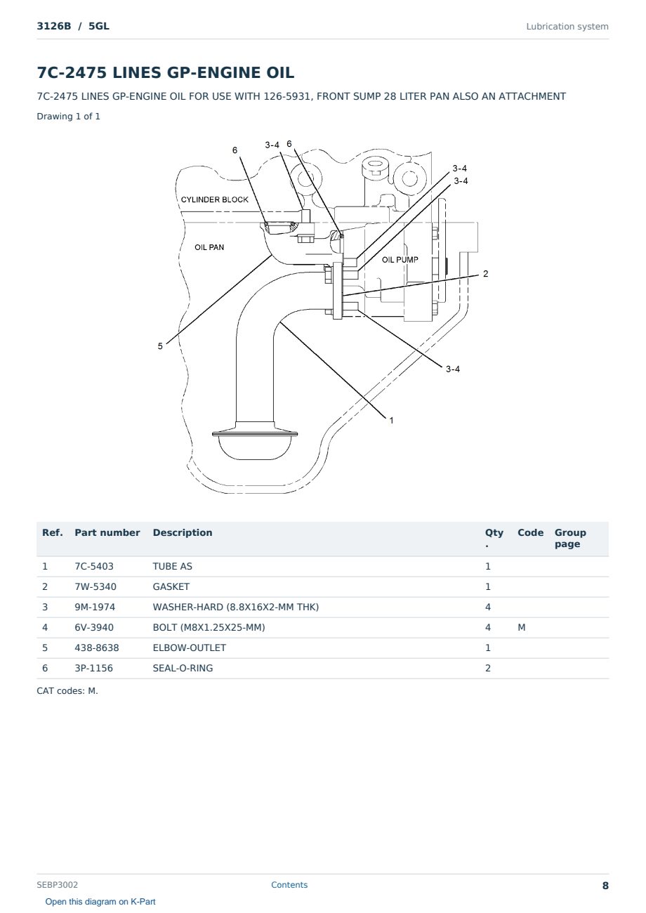 Caterpillar 3126B S/N 5GL Partsbook SEBP3002 (English) - sample page 8 of 10 Caterpillar 3126B S/N 5GL Partsbook SEBP3002 (English) - sample page 8 of 10