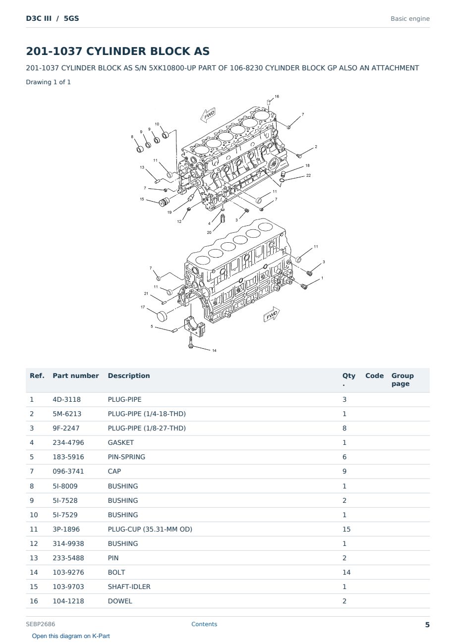 Caterpillar D3C III S/N 5GS Partsbook SEBP2686 (English) - sample page 5 of 10 Caterpillar D3C III S/N 5GS Partsbook SEBP2686 (English) - sample page 5 of 10