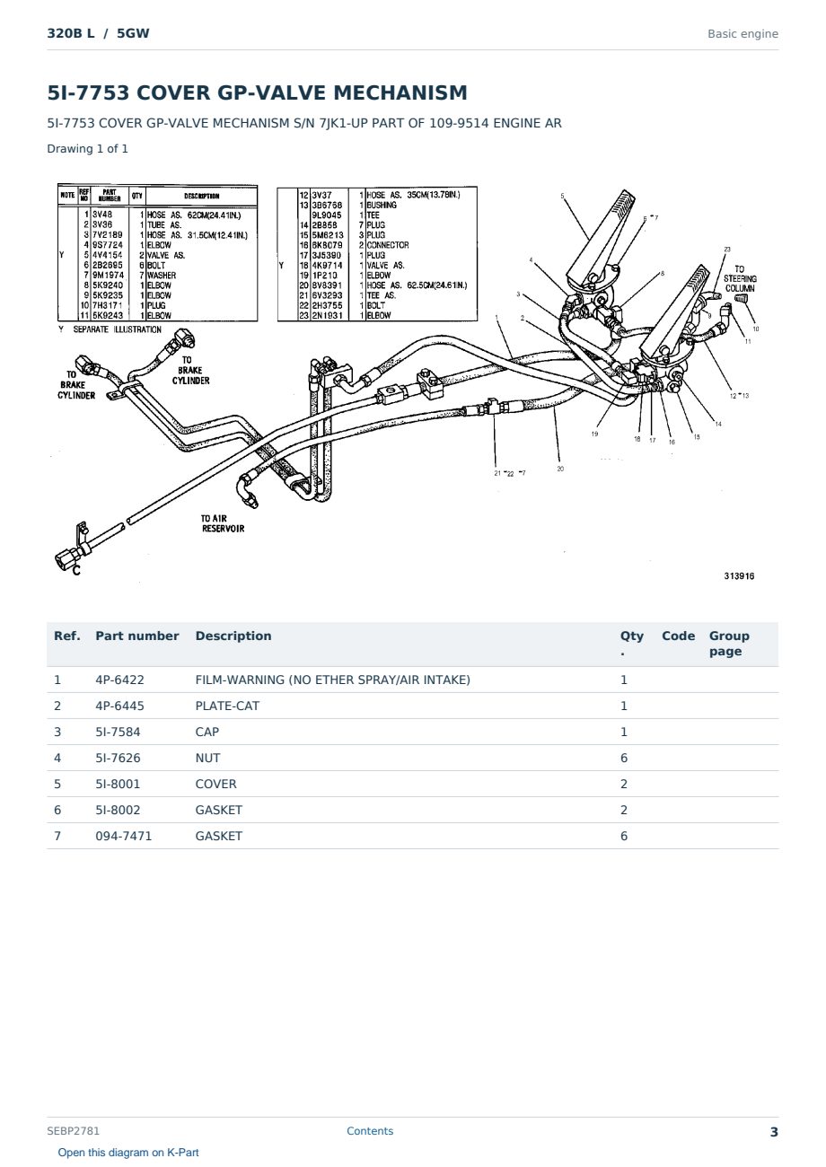 Caterpillar 320B L S/N 5GW Partsbook SEBP2781 (English) - sample page 3 of 10 Caterpillar 320B L S/N 5GW Partsbook SEBP2781 (English) - sample page 3 of 10