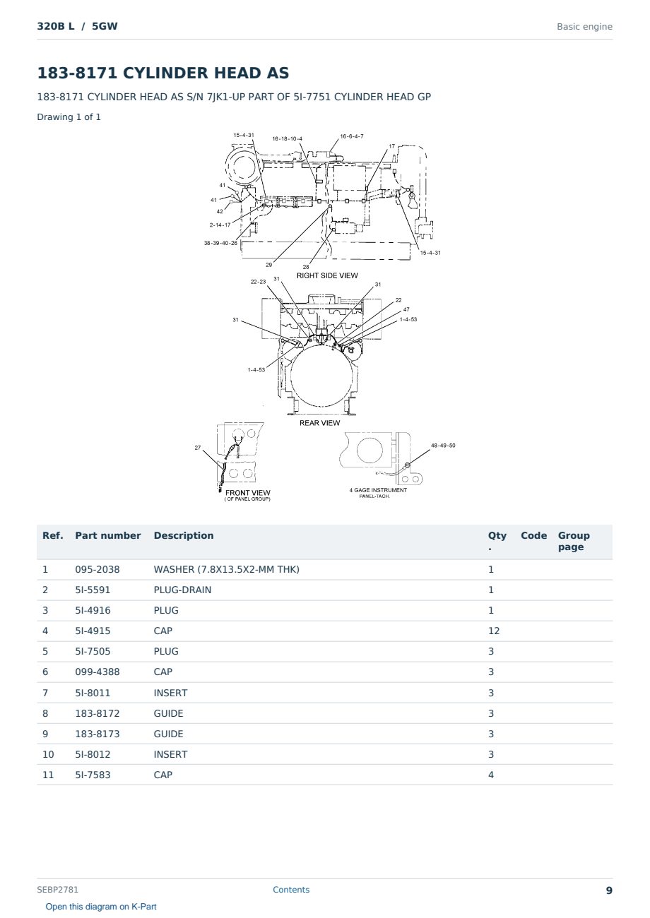 Caterpillar 320B L S/N 5GW Partsbook SEBP2781 (English) - sample page 9 of 10 Caterpillar 320B L S/N 5GW Partsbook SEBP2781 (English) - sample page 9 of 10