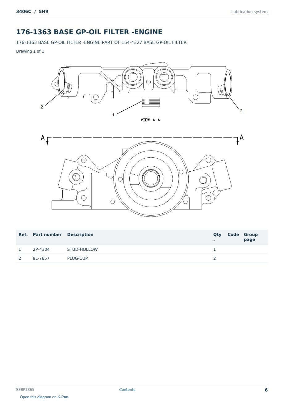 Caterpillar 3406C S/N 5H9 Partsbook SEBP7365 (English) - sample page 6 of 10 Caterpillar 3406C S/N 5H9 Partsbook SEBP7365 (English) - sample page 6 of 10