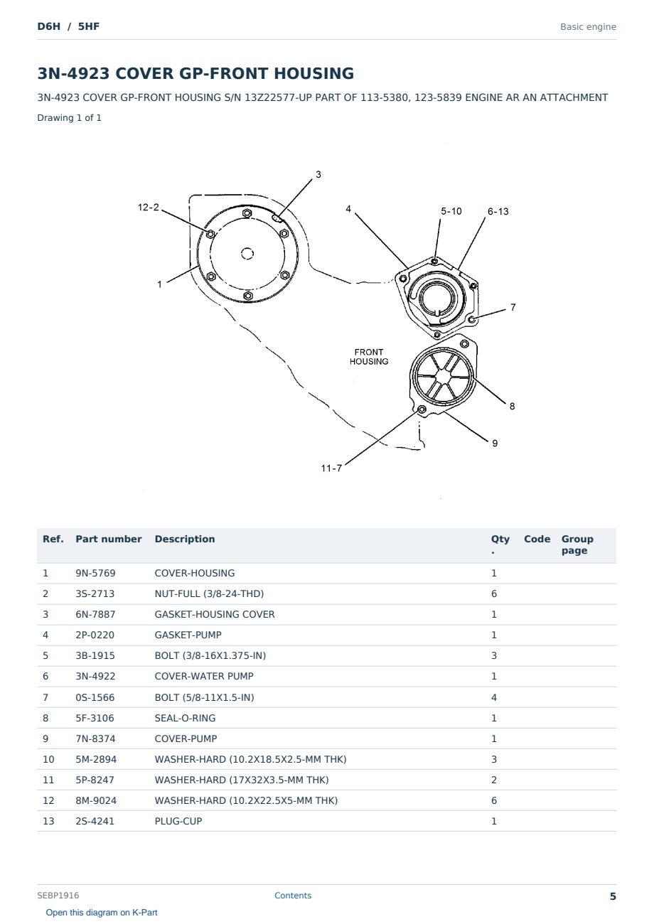 Caterpillar D6H S/N 5HF Partsbook SEBP1916 (English) - sample page 5 of 10 Caterpillar D6H S/N 5HF Partsbook SEBP1916 (English) - sample page 5 of 10
