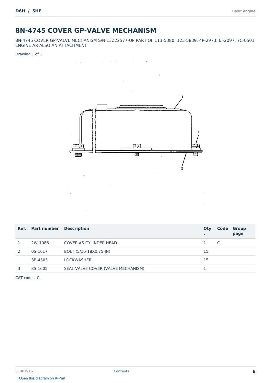 Caterpillar D6H S/N 5HF Partsbook SEBP1916 (English) - sample page 6 of 10 Caterpillar D6H S/N 5HF Partsbook SEBP1916 (English) - sample page 6 of 10
