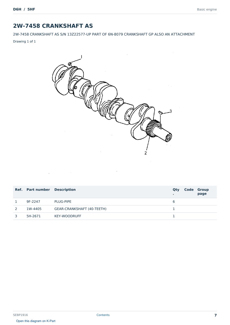 Caterpillar D6H S/N 5HF Partsbook SEBP1916 (English) - sample page 7 of 10 Caterpillar D6H S/N 5HF Partsbook SEBP1916 (English) - sample page 7 of 10