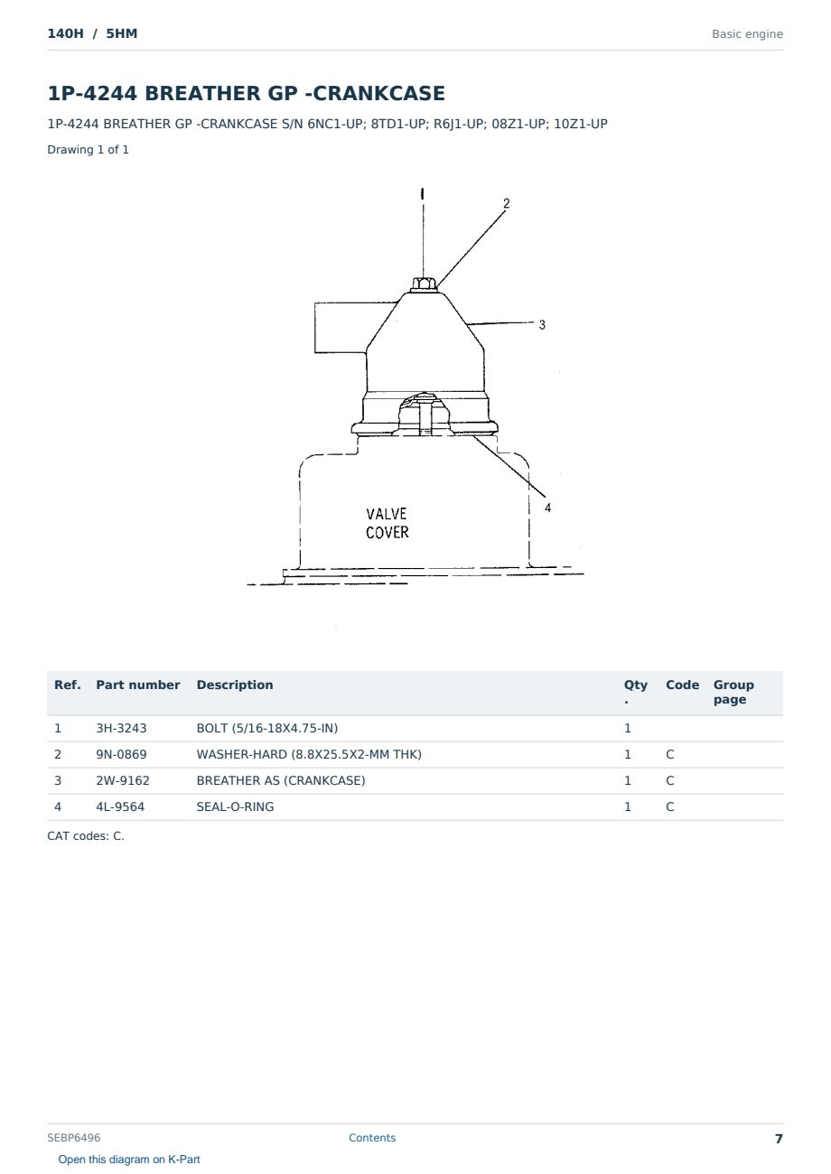 Caterpillar 140H S/N 5HM Partsbook SEBP6496 (English) - sample page 7 of 10 Caterpillar 140H S/N 5HM Partsbook SEBP6496 (English) - sample page 7 of 10