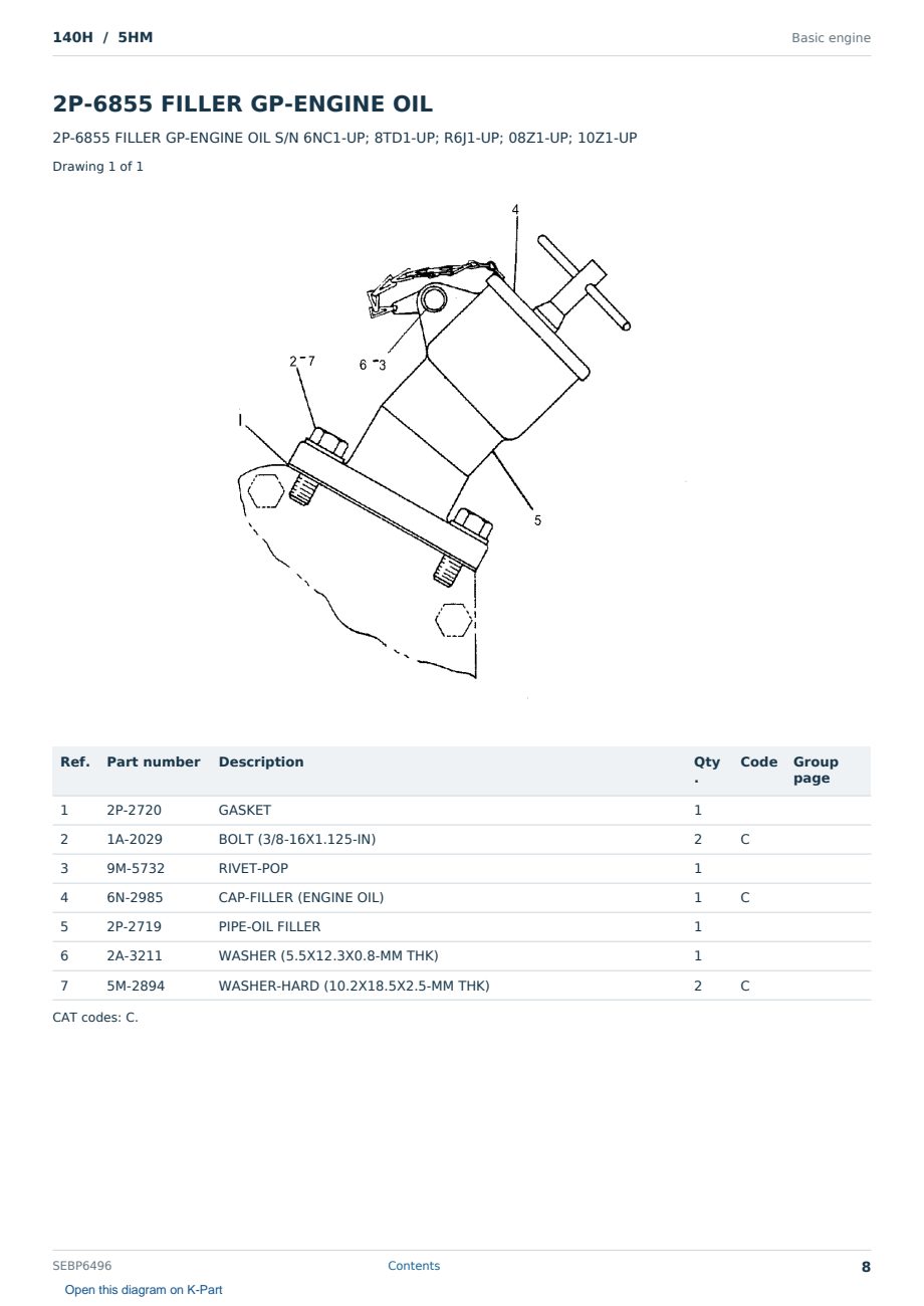 Caterpillar 140H S/N 5HM Partsbook SEBP6496 (English) - sample page 8 of 10 Caterpillar 140H S/N 5HM Partsbook SEBP6496 (English) - sample page 8 of 10