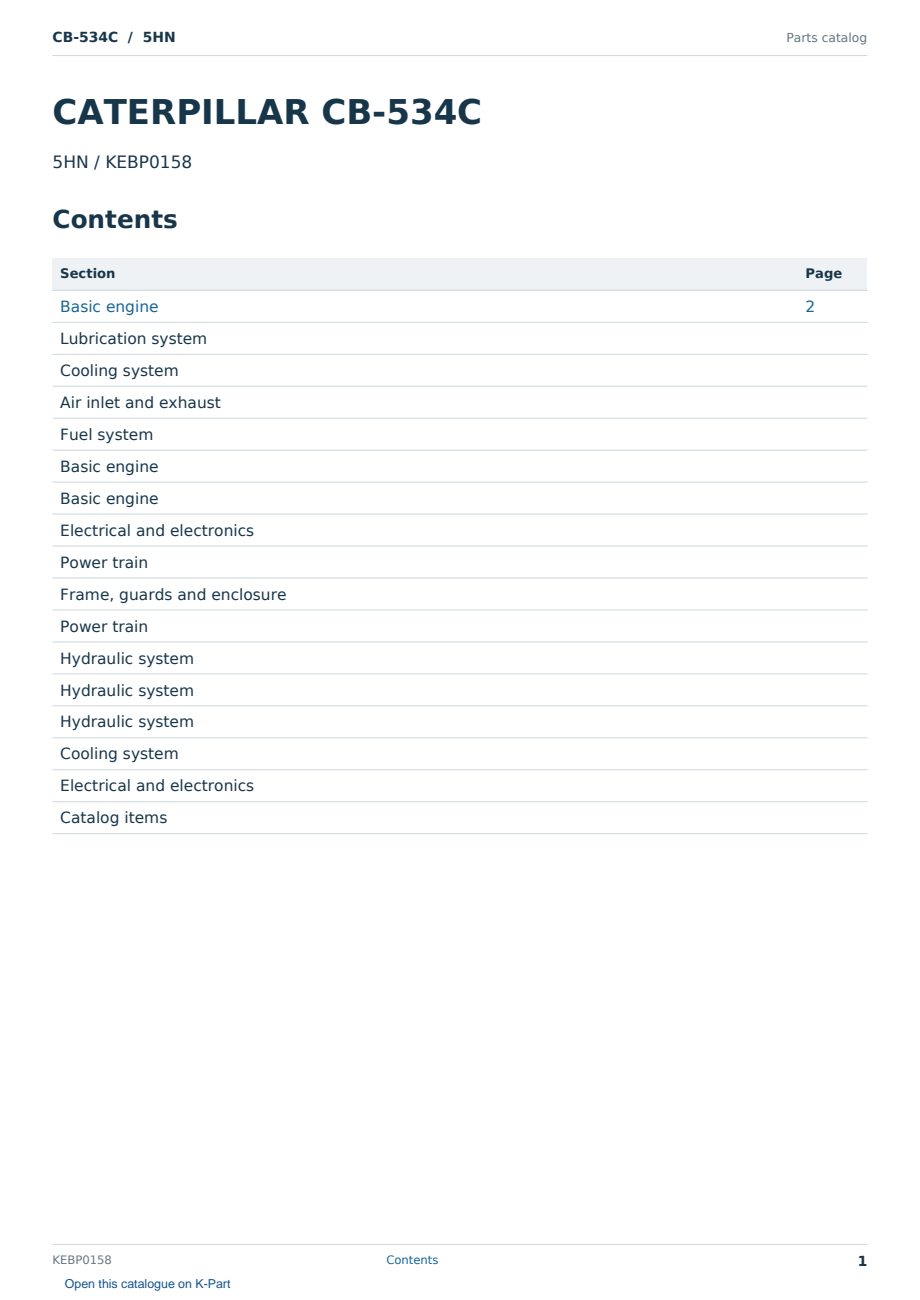 Caterpillar CB-534C S/N 5HN Partsbook KEBP0158 (English) - sample page 1 of 10 Caterpillar CB-534C S/N 5HN Partsbook KEBP0158 (English) - sample page 1 of 10