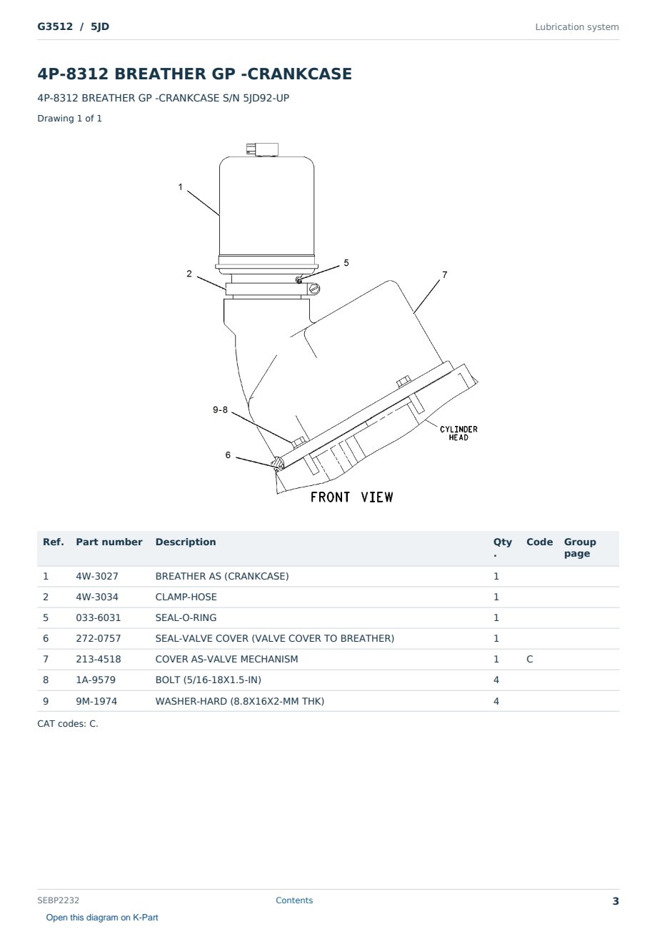 Caterpillar G3512 S/N 5JD Partsbook SEBP2232 (English) - sample page 3 of 10 Caterpillar G3512 S/N 5JD Partsbook SEBP2232 (English) - sample page 3 of 10