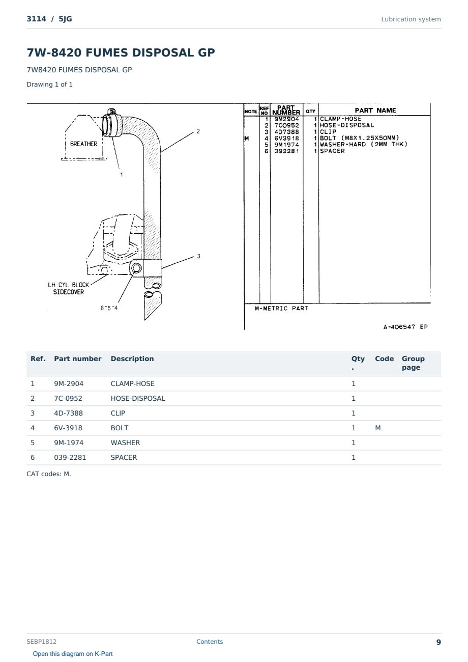 Caterpillar 3114 S/N 5JG Partsbook SEBP1812 (English) - sample page 9 of 10 Caterpillar 3114 S/N 5JG Partsbook SEBP1812 (English) - sample page 9 of 10