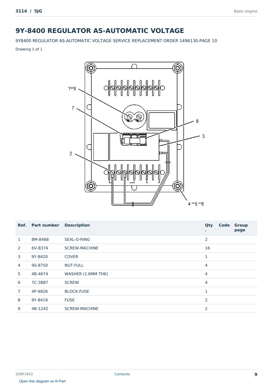 Caterpillar 3114 S/N 5JG Partsbook SEBP1842 (English) - sample page 9 of 10 Caterpillar 3114 S/N 5JG Partsbook SEBP1842 (English) - sample page 9 of 10