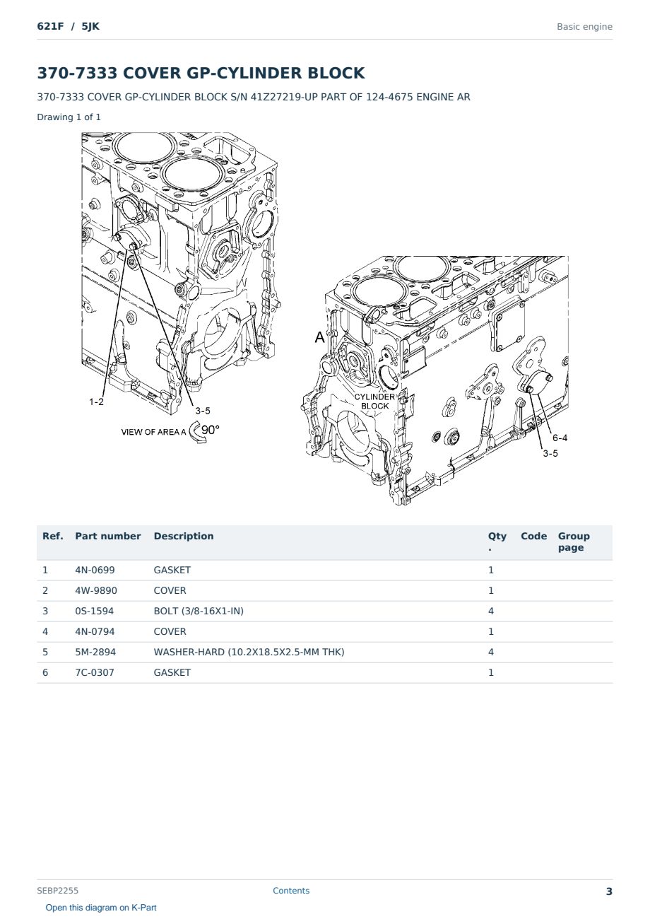 Caterpillar 621F S/N 5JK Partsbook SEBP2255 (English) - sample page 3 of 10 Caterpillar 621F S/N 5JK Partsbook SEBP2255 (English) - sample page 3 of 10
