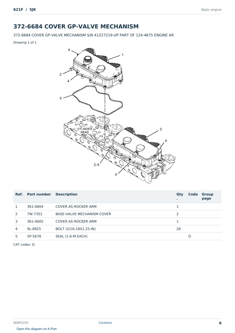 Caterpillar 621F S/N 5JK Partsbook SEBP2255 (English) - sample page 6 of 10 Caterpillar 621F S/N 5JK Partsbook SEBP2255 (English) - sample page 6 of 10