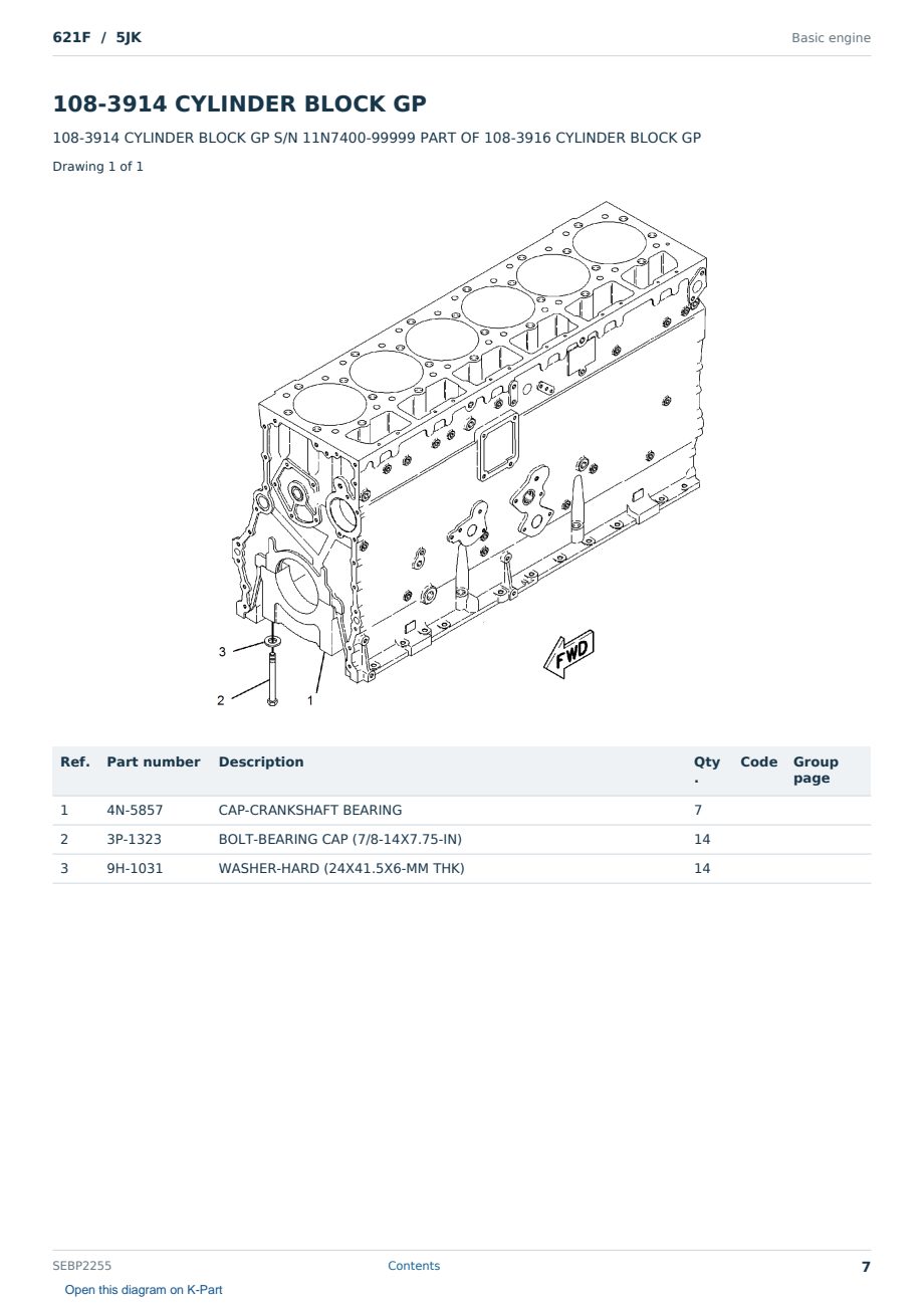 Caterpillar 621F S/N 5JK Partsbook SEBP2255 (English) - sample page 7 of 10 Caterpillar 621F S/N 5JK Partsbook SEBP2255 (English) - sample page 7 of 10