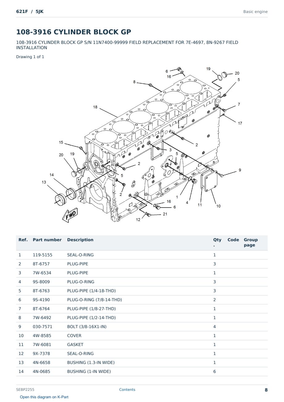 Caterpillar 621F S/N 5JK Partsbook SEBP2255 (English) - sample page 8 of 10 Caterpillar 621F S/N 5JK Partsbook SEBP2255 (English) - sample page 8 of 10
