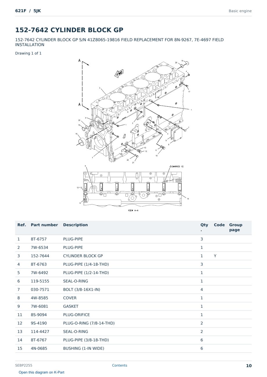 Caterpillar 621F S/N 5JK Partsbook SEBP2255 (English) - sample page 10 of 10 Caterpillar 621F S/N 5JK Partsbook SEBP2255 (English) - sample page 10 of 10