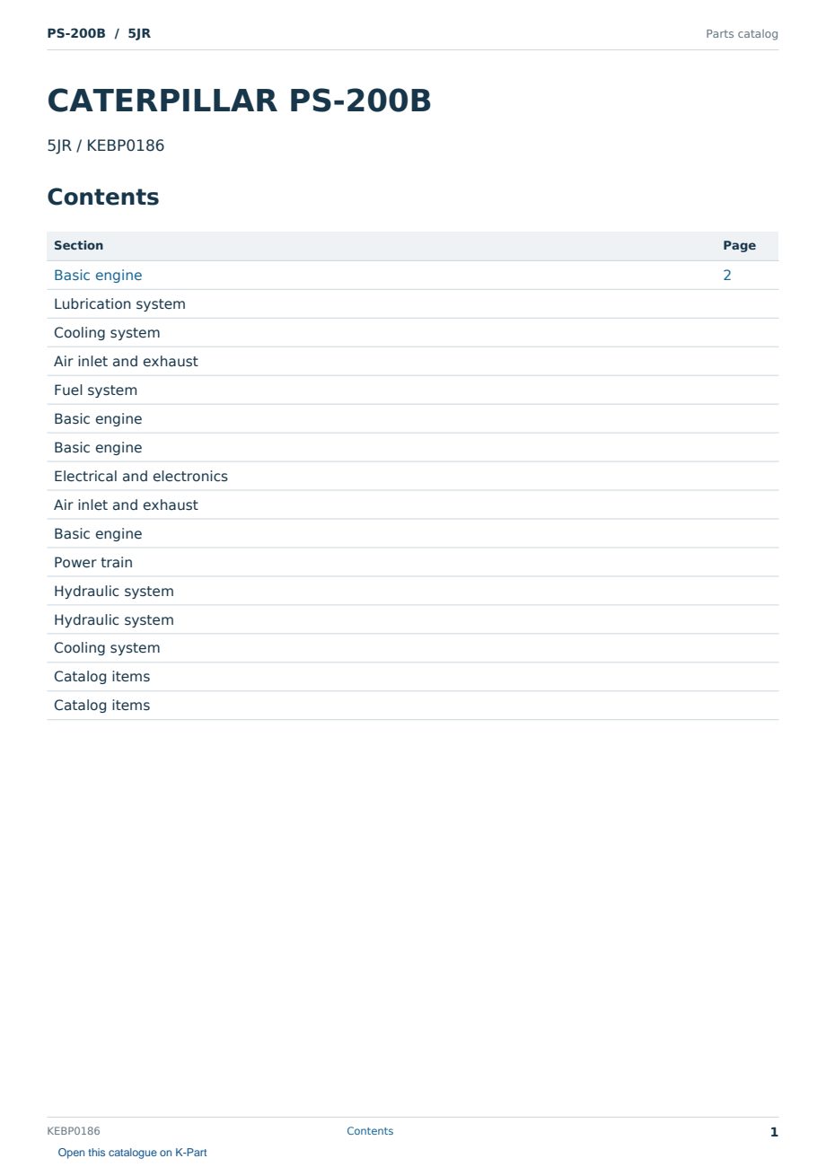 Caterpillar PS-200B S/N 5JR Partsbook KEBP0186 (English) - sample page 1 of 10 Caterpillar PS-200B S/N 5JR Partsbook KEBP0186 (English) - sample page 1 of 10