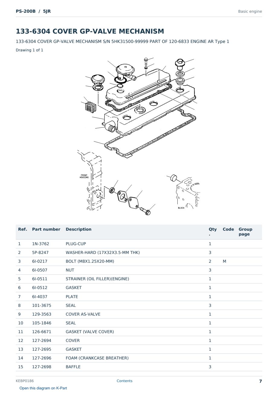 Caterpillar PS-200B S/N 5JR Partsbook KEBP0186 (English) - sample page 7 of 10 Caterpillar PS-200B S/N 5JR Partsbook KEBP0186 (English) - sample page 7 of 10