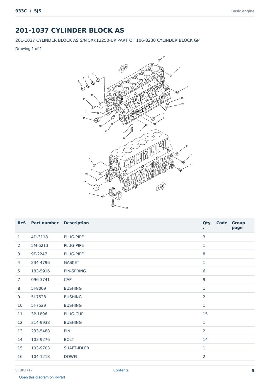 Caterpillar 933C S/N 5JS Partsbook SEBP2717 (English) - sample page 5 of 10 Caterpillar 933C S/N 5JS Partsbook SEBP2717 (English) - sample page 5 of 10