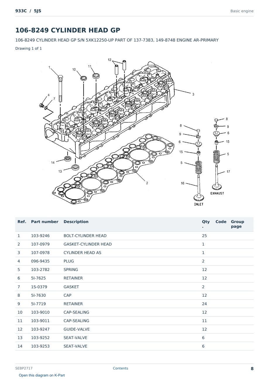 Caterpillar 933C S/N 5JS Partsbook SEBP2717 (English) - sample page 8 of 10 Caterpillar 933C S/N 5JS Partsbook SEBP2717 (English) - sample page 8 of 10