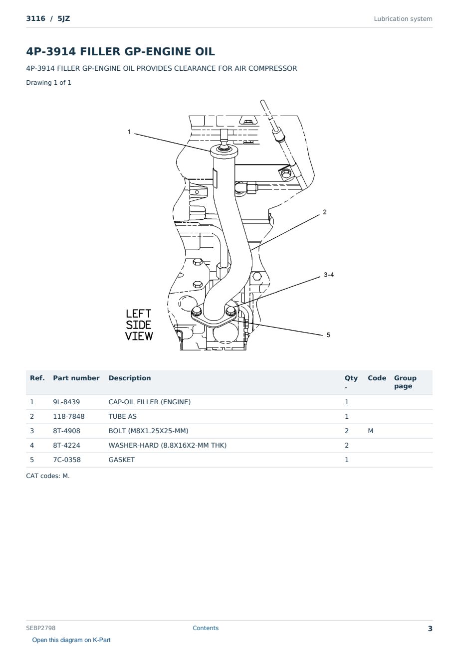 Caterpillar 3116 S/N 5JZ Partsbook SEBP2798 (English) - sample page 3 of 10 Caterpillar 3116 S/N 5JZ Partsbook SEBP2798 (English) - sample page 3 of 10