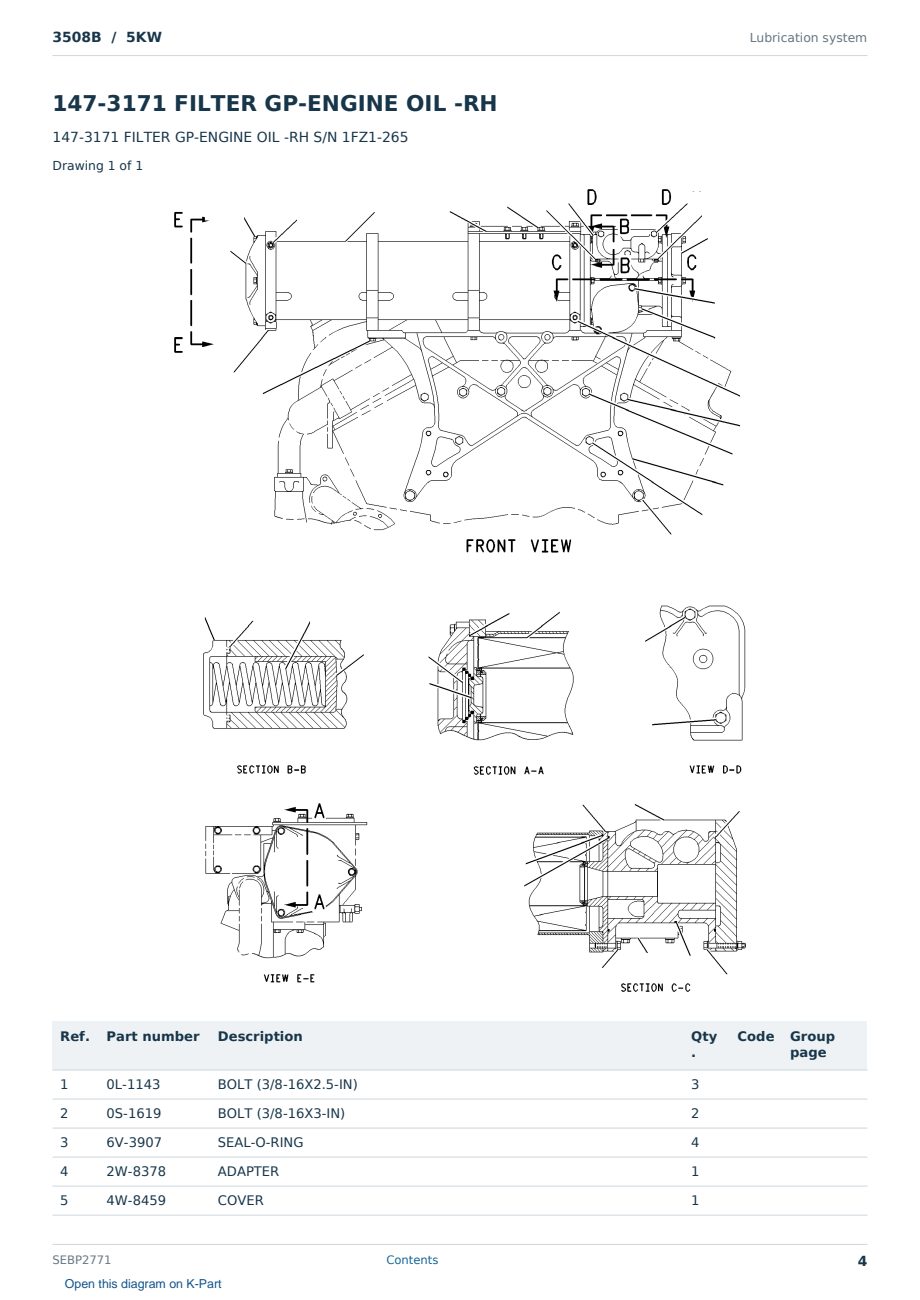 Caterpillar 3508B S/N 5KW Partsbook SEBP2771 (English) - sample page 4 of 10 Caterpillar 3508B S/N 5KW Partsbook SEBP2771 (English) - sample page 4 of 10