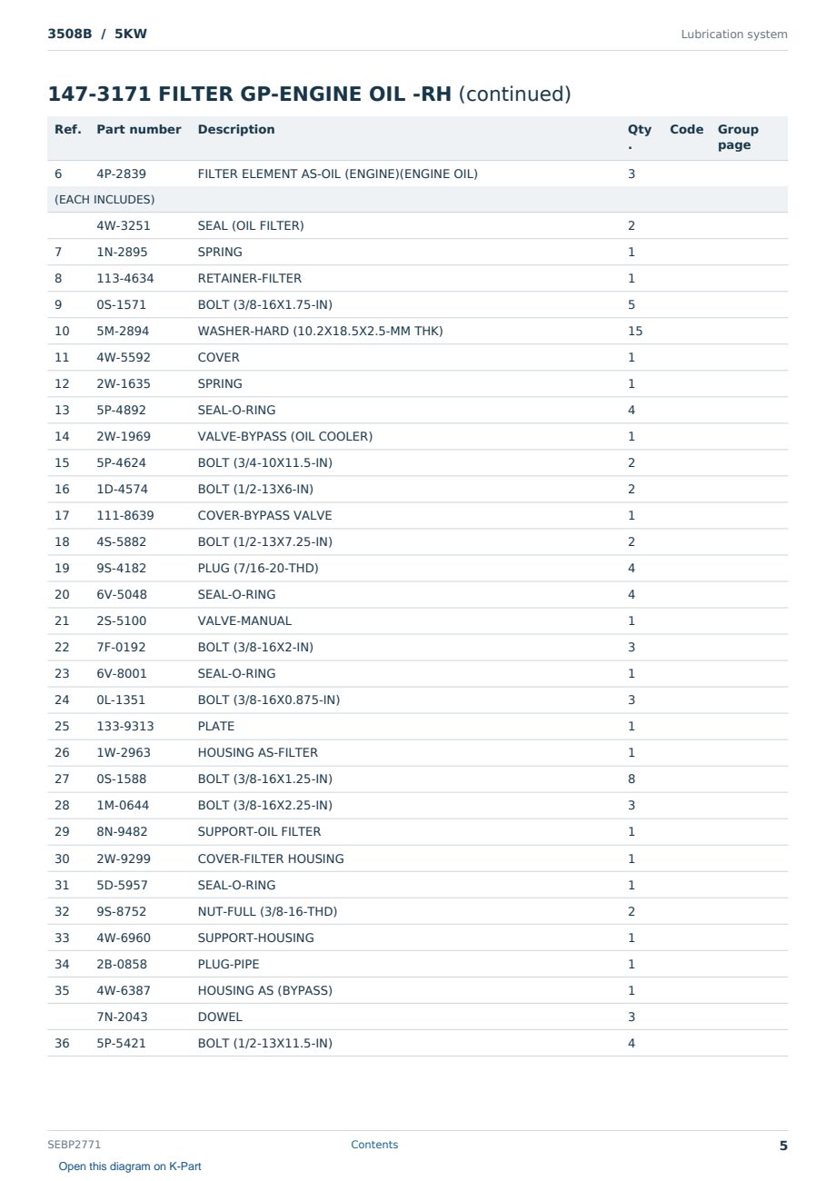 Caterpillar 3508B S/N 5KW Partsbook SEBP2771 (English) - sample page 5 of 10 Caterpillar 3508B S/N 5KW Partsbook SEBP2771 (English) - sample page 5 of 10