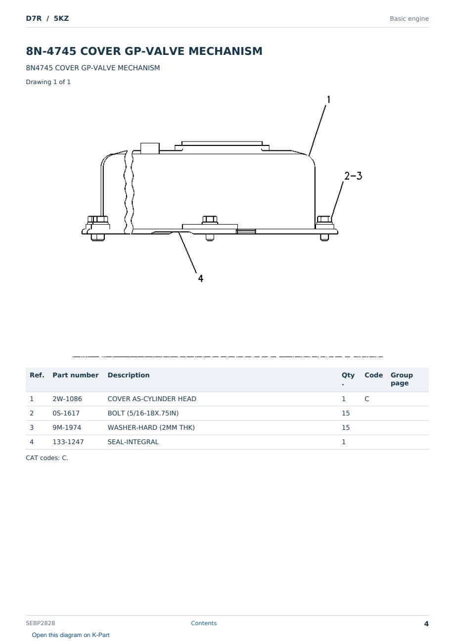 Caterpillar D7R S/N 5KZ Partsbook SEBP2828 (English) - sample page 4 of 10 Caterpillar D7R S/N 5KZ Partsbook SEBP2828 (English) - sample page 4 of 10