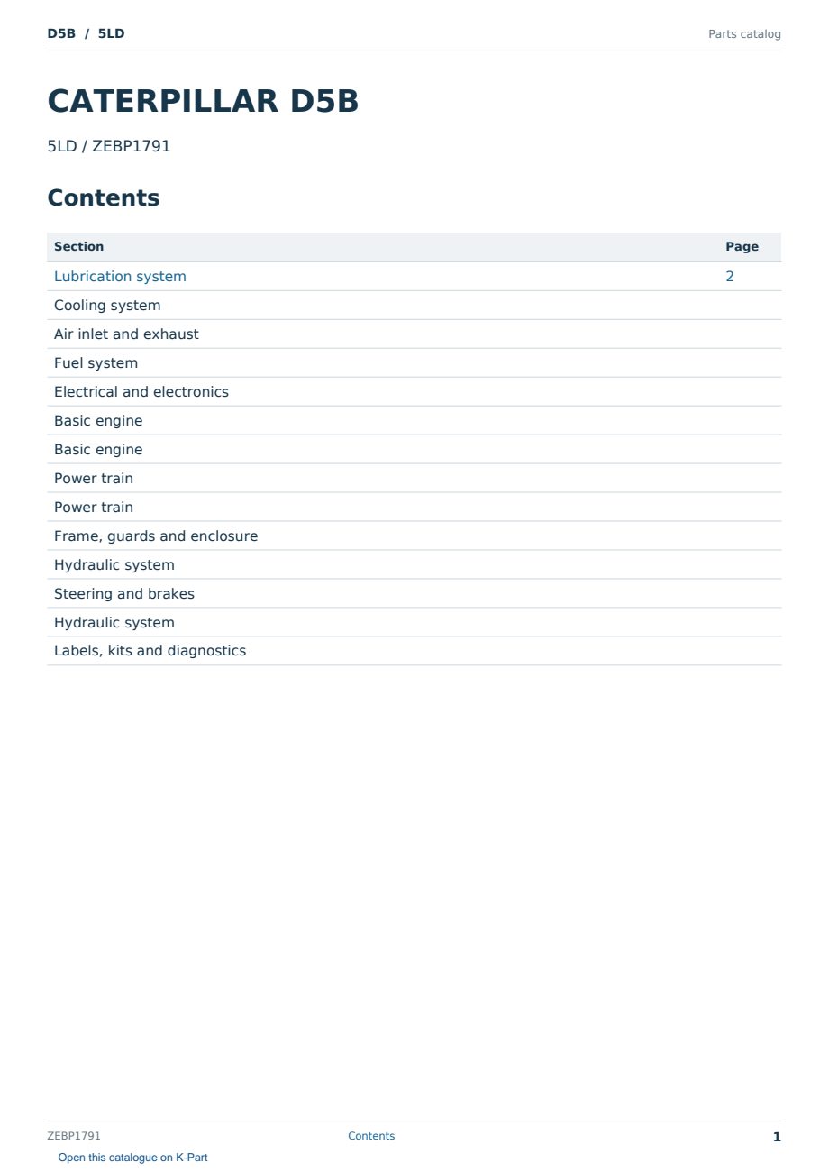 Caterpillar D5B S/N 5LD Partsbook ZEBP1791 (English) - sample page 1 of 10 Caterpillar D5B S/N 5LD Partsbook ZEBP1791 (English) - sample page 1 of 10