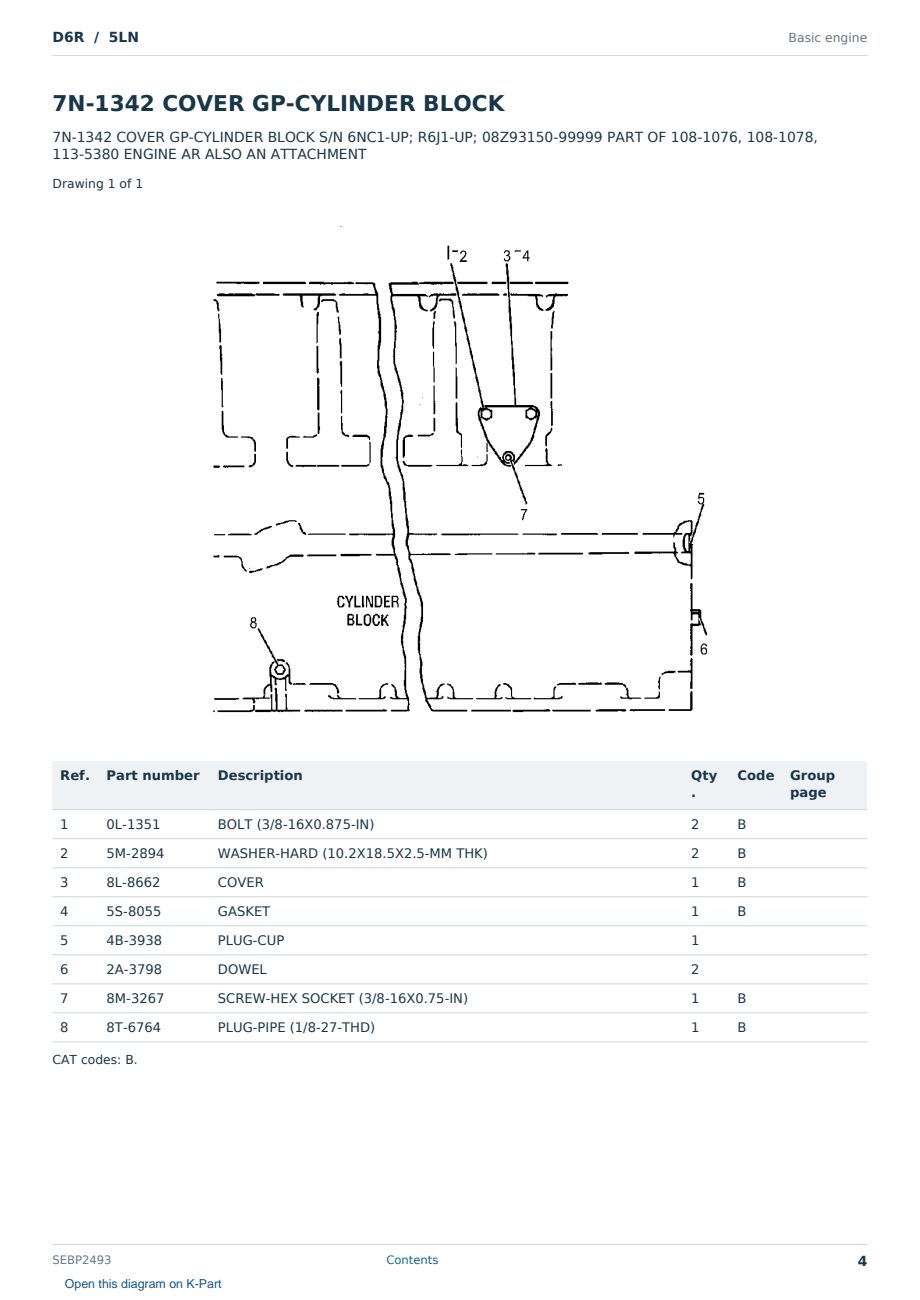Caterpillar D6R S/N 5LN Partsbook SEBP2493 (English) - sample page 4 of 10 Caterpillar D6R S/N 5LN Partsbook SEBP2493 (English) - sample page 4 of 10