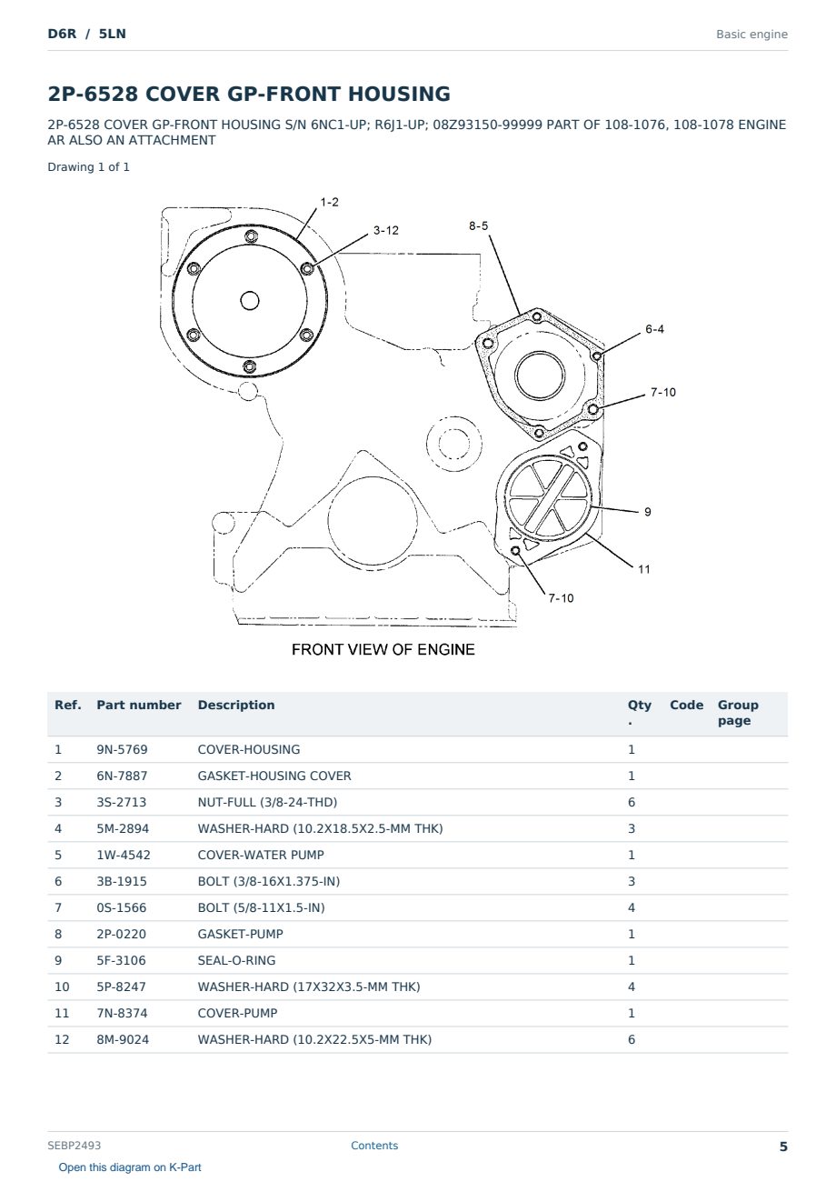 Caterpillar D6R S/N 5LN Partsbook SEBP2493 (English) - sample page 5 of 10 Caterpillar D6R S/N 5LN Partsbook SEBP2493 (English) - sample page 5 of 10