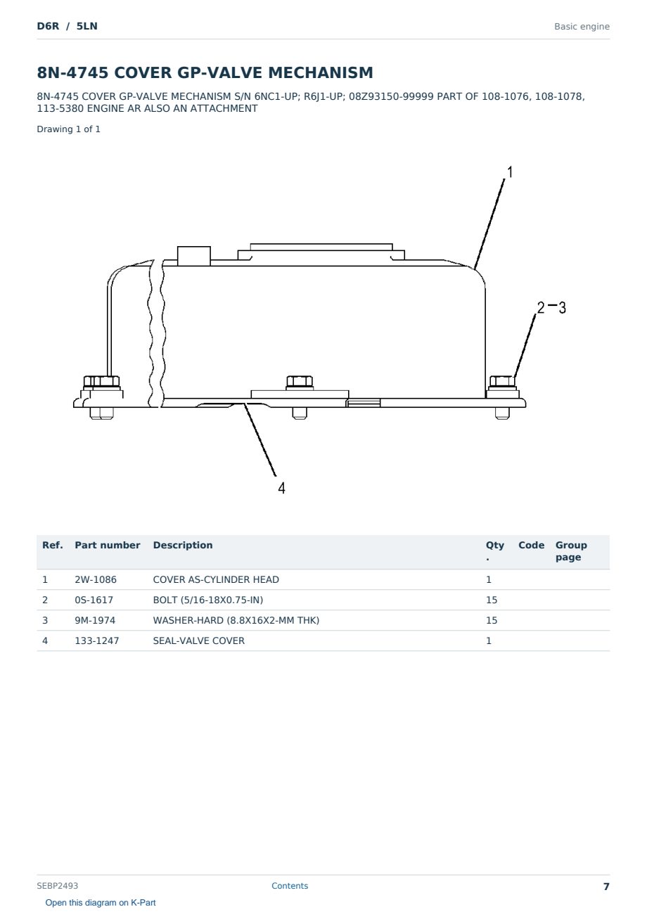 Caterpillar D6R S/N 5LN Partsbook SEBP2493 (English) - sample page 7 of 10 Caterpillar D6R S/N 5LN Partsbook SEBP2493 (English) - sample page 7 of 10