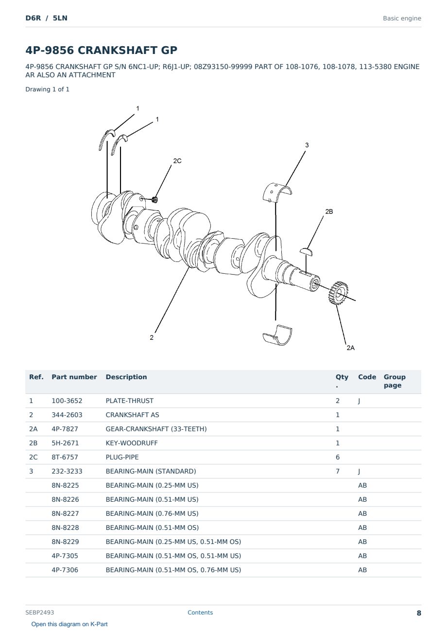 Caterpillar D6R S/N 5LN Partsbook SEBP2493 (English) - sample page 8 of 10 Caterpillar D6R S/N 5LN Partsbook SEBP2493 (English) - sample page 8 of 10