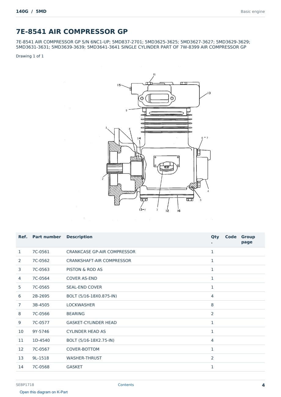 Caterpillar 140G S/N 5MD Partsbook SEBP1718 (English) - sample page 4 of 10 Caterpillar 140G S/N 5MD Partsbook SEBP1718 (English) - sample page 4 of 10