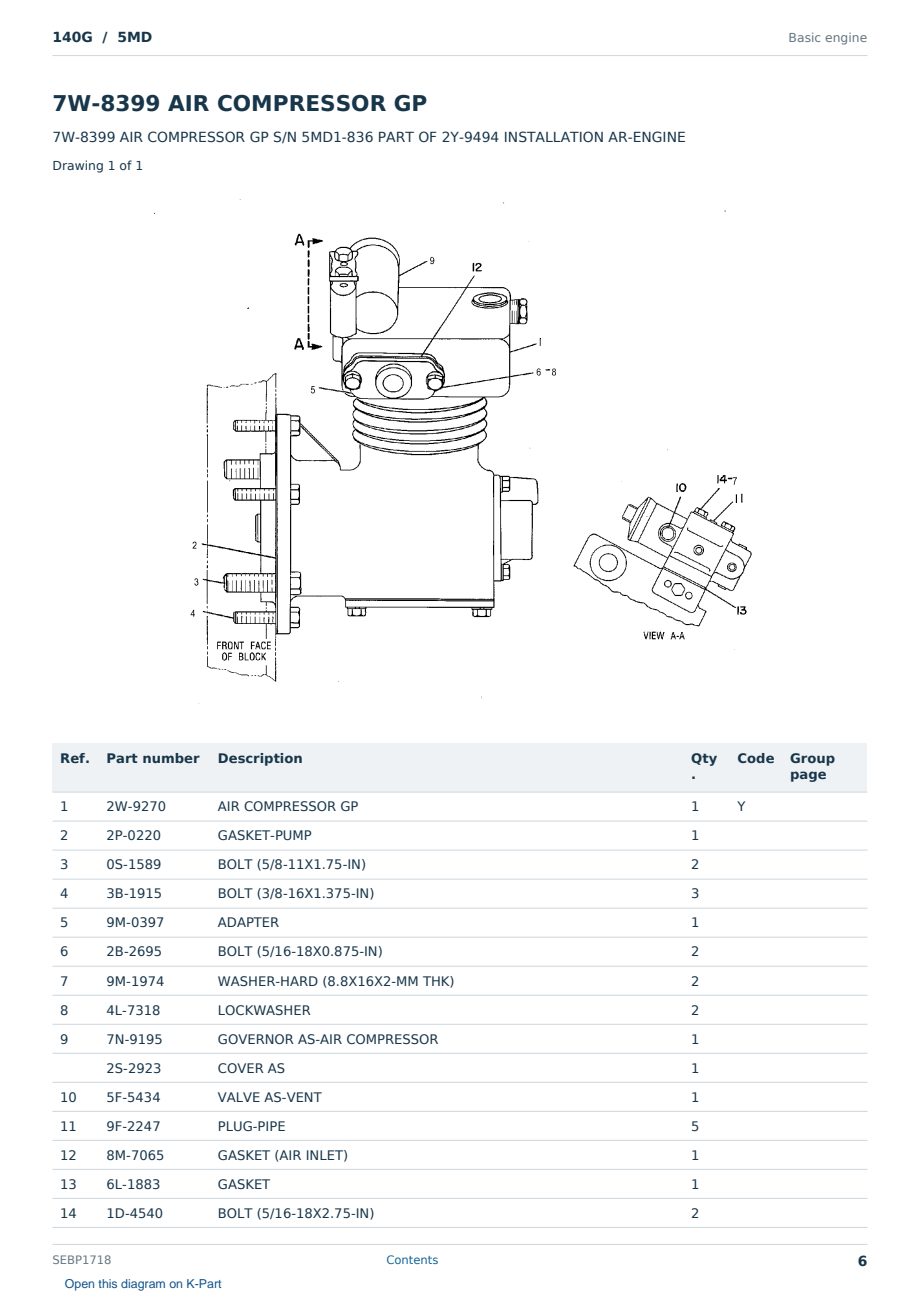 Caterpillar 140G S/N 5MD Partsbook SEBP1718 (English) - sample page 6 of 10 Caterpillar 140G S/N 5MD Partsbook SEBP1718 (English) - sample page 6 of 10