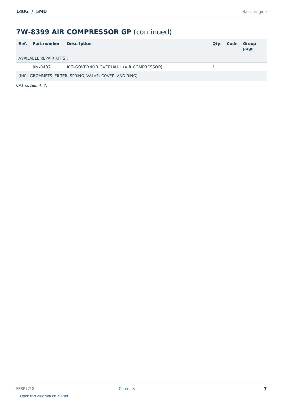 Caterpillar 140G S/N 5MD Partsbook SEBP1718 (English) - sample page 7 of 10 Caterpillar 140G S/N 5MD Partsbook SEBP1718 (English) - sample page 7 of 10