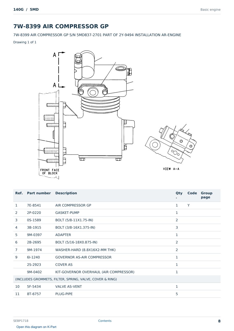 Caterpillar 140G S/N 5MD Partsbook SEBP1718 (English) - sample page 8 of 10 Caterpillar 140G S/N 5MD Partsbook SEBP1718 (English) - sample page 8 of 10