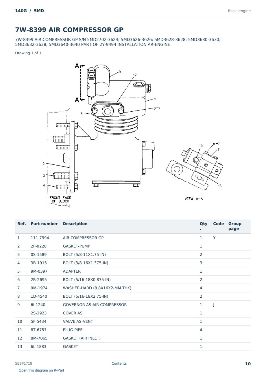 Caterpillar 140G S/N 5MD Partsbook SEBP1718 (English) - sample page 10 of 10 Caterpillar 140G S/N 5MD Partsbook SEBP1718 (English) - sample page 10 of 10