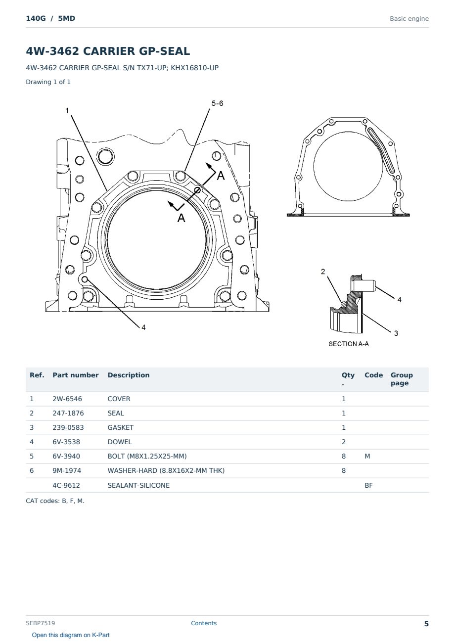 Caterpillar 140G S/N 5MD Partsbook SEBP7519 (English) - sample page 5 of 10 Caterpillar 140G S/N 5MD Partsbook SEBP7519 (English) - sample page 5 of 10