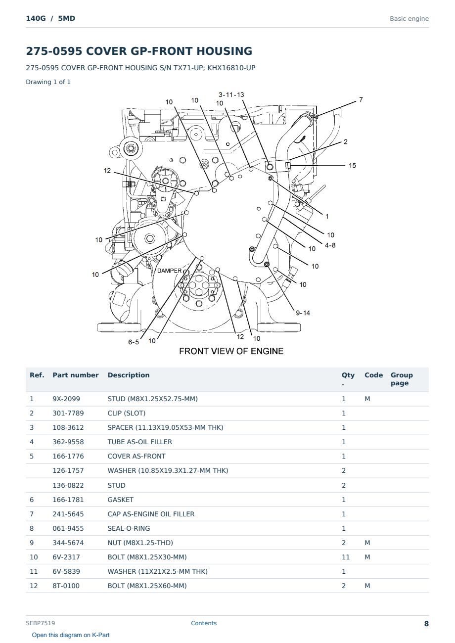 Caterpillar 140G S/N 5MD Partsbook SEBP7519 (English) - sample page 8 of 10 Caterpillar 140G S/N 5MD Partsbook SEBP7519 (English) - sample page 8 of 10