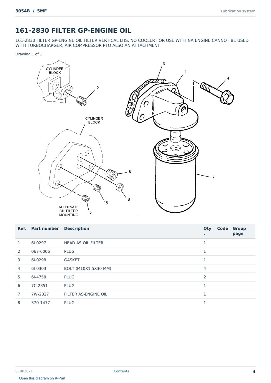 Caterpillar 3054B S/N 5MF Partsbook SEBP3071 (English) - sample page 4 of 10 Caterpillar 3054B S/N 5MF Partsbook SEBP3071 (English) - sample page 4 of 10