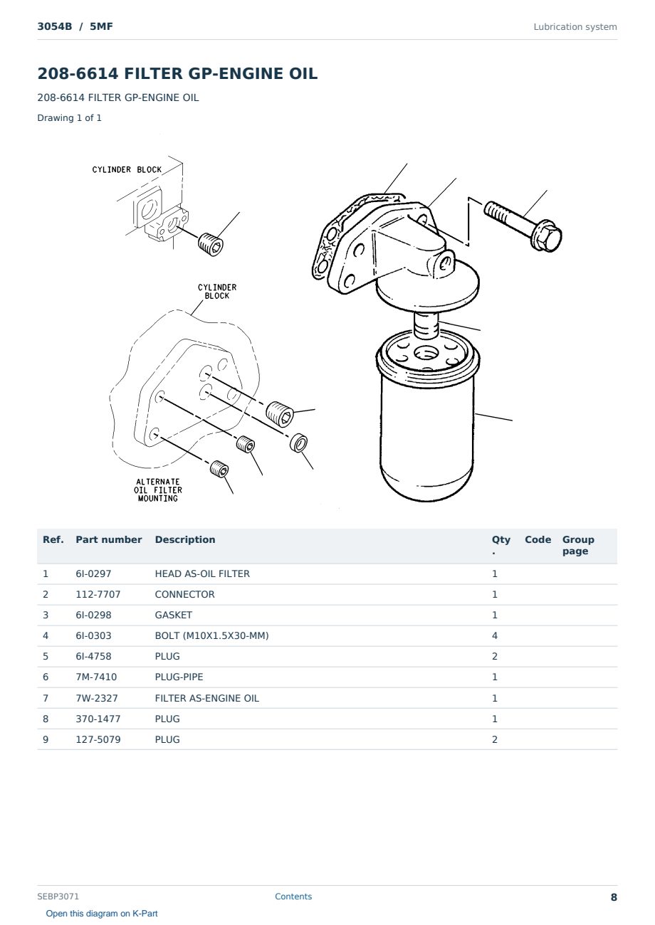Caterpillar 3054B S/N 5MF Partsbook SEBP3071 (English) - sample page 8 of 10 Caterpillar 3054B S/N 5MF Partsbook SEBP3071 (English) - sample page 8 of 10