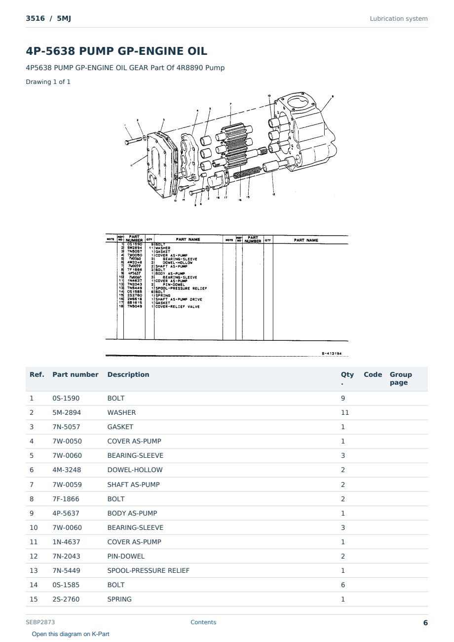Caterpillar 3516 S/N 5MJ Partsbook SEBP2873 (English) - sample page 6 of 10 Caterpillar 3516 S/N 5MJ Partsbook SEBP2873 (English) - sample page 6 of 10