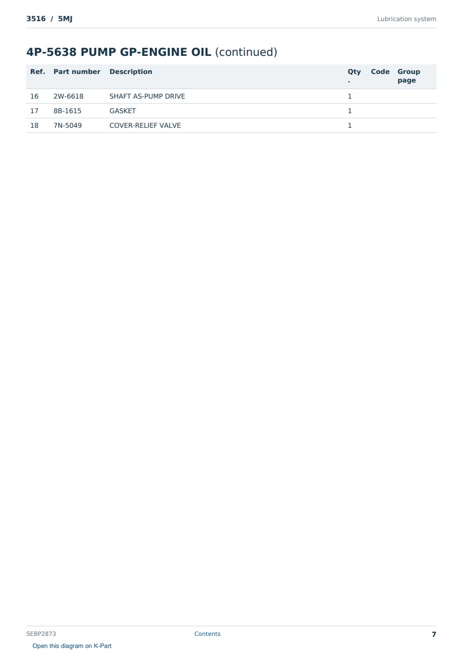 Caterpillar 3516 S/N 5MJ Partsbook SEBP2873 (English) - sample page 7 of 10 Caterpillar 3516 S/N 5MJ Partsbook SEBP2873 (English) - sample page 7 of 10