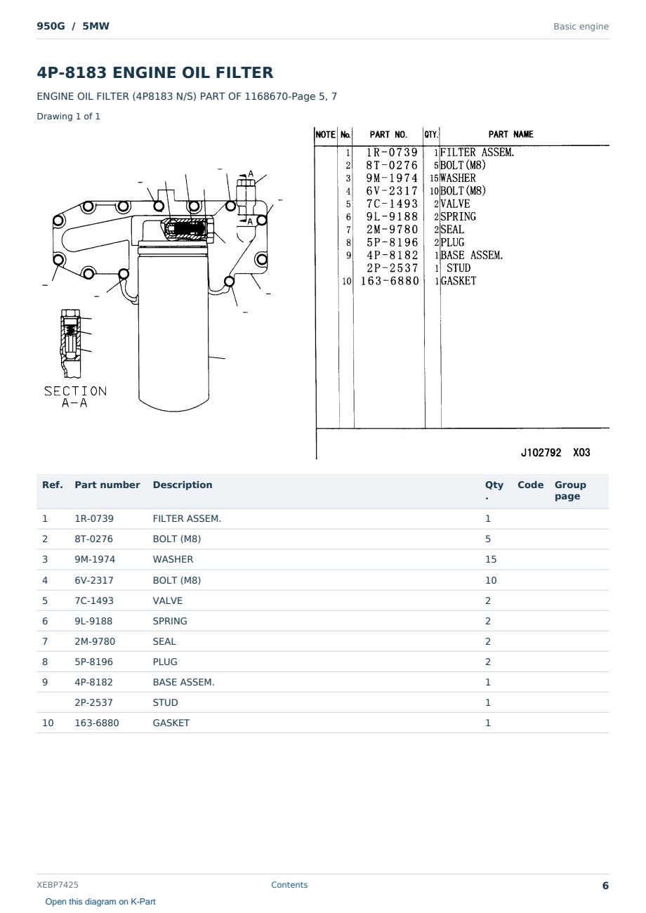 Caterpillar 950G S/N 5MW Partsbook XEBP7425 (English) - sample page 6 of 10 Caterpillar 950G S/N 5MW Partsbook XEBP7425 (English) - sample page 6 of 10