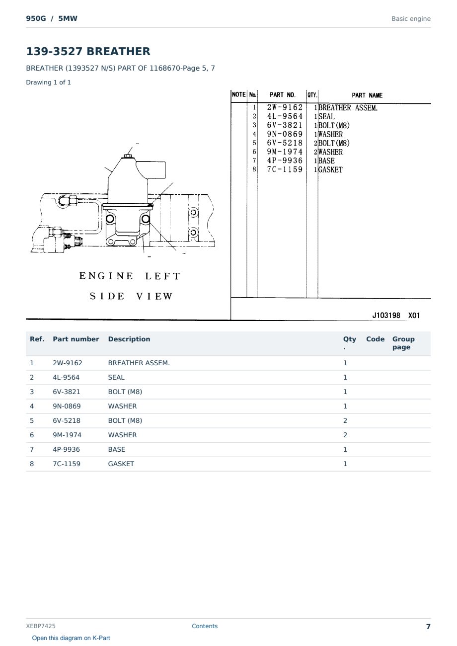 Caterpillar 950G S/N 5MW Partsbook XEBP7425 (English) - sample page 7 of 10 Caterpillar 950G S/N 5MW Partsbook XEBP7425 (English) - sample page 7 of 10
