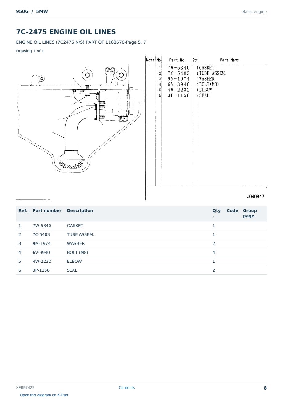Caterpillar 950G S/N 5MW Partsbook XEBP7425 (English) - sample page 8 of 10 Caterpillar 950G S/N 5MW Partsbook XEBP7425 (English) - sample page 8 of 10