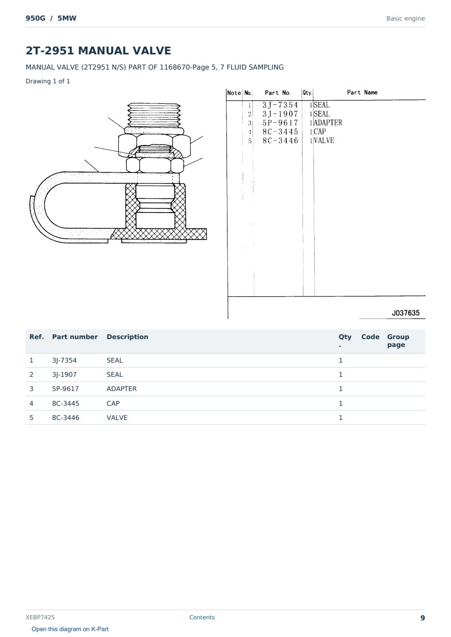 Caterpillar 950G S/N 5MW Partsbook XEBP7425 (English) - sample page 9 of 10 Caterpillar 950G S/N 5MW Partsbook XEBP7425 (English) - sample page 9 of 10