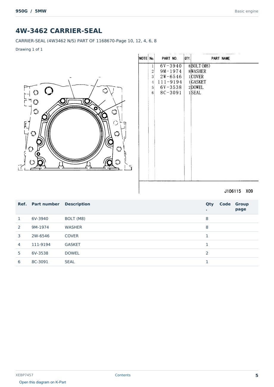 Caterpillar 950G S/N 5MW Partsbook XEBP7457 (English) - sample page 5 of 10 Caterpillar 950G S/N 5MW Partsbook XEBP7457 (English) - sample page 5 of 10