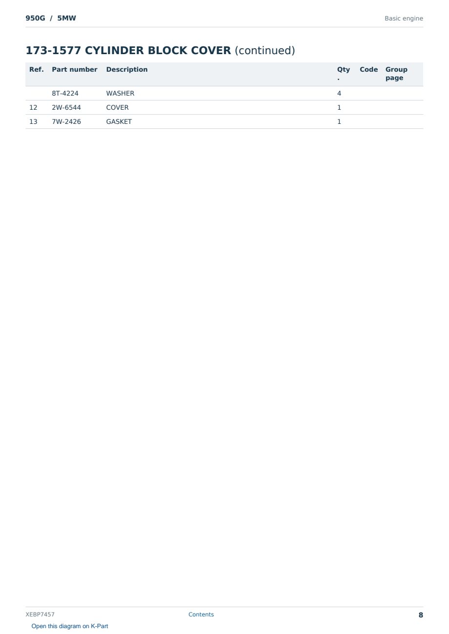 Caterpillar 950G S/N 5MW Partsbook XEBP7457 (English) - sample page 8 of 10 Caterpillar 950G S/N 5MW Partsbook XEBP7457 (English) - sample page 8 of 10