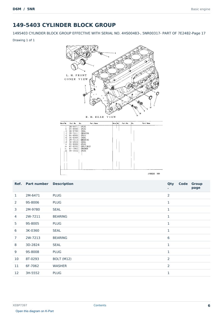 Caterpillar D6M S/N 5NR Partsbook XEBP7397 (English) - sample page 6 of 10 Caterpillar D6M S/N 5NR Partsbook XEBP7397 (English) - sample page 6 of 10